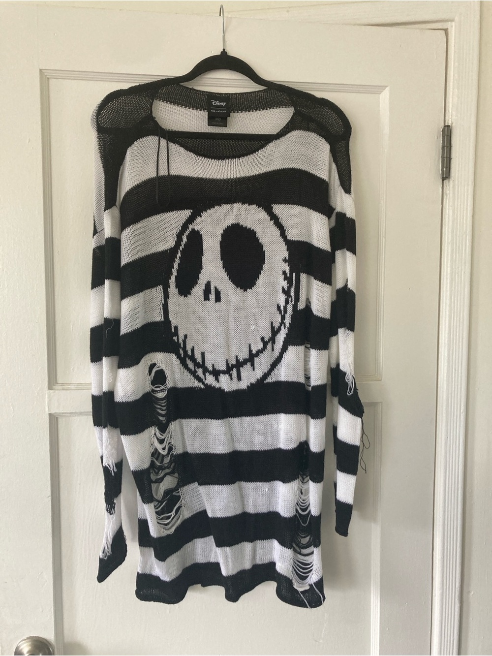 Hot Topic Black and White Striped Long Sleeve Sweater Dress with Skull Face